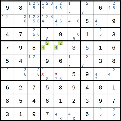 Sudoku Beispiel 1 Schritt 15 Zwilling